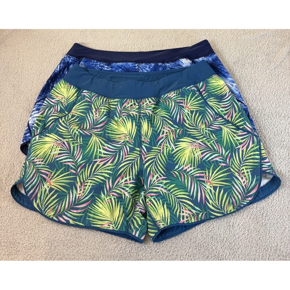 Lands End Womens‎ Swim Board Shorts Size 16 Tropical Palm Blue Tie Dye Lot 2